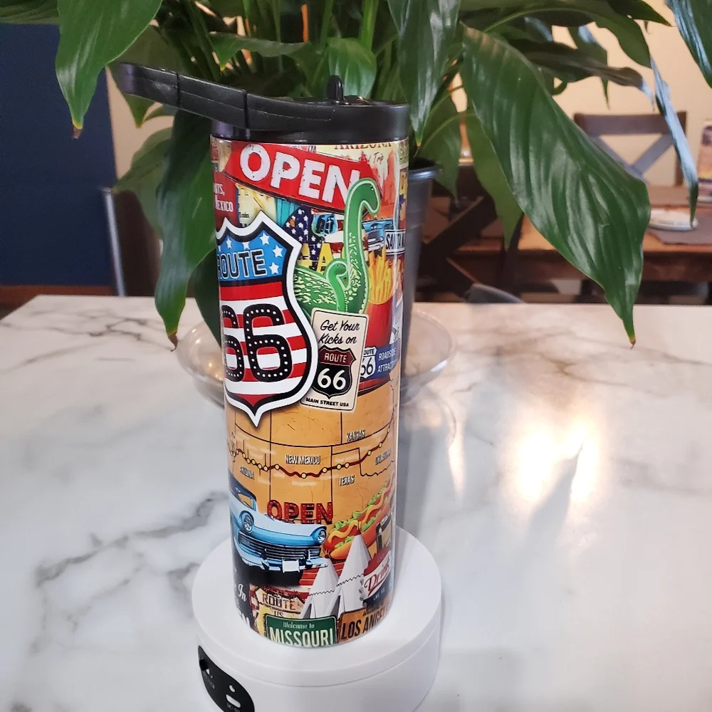 ROUTE 66 Map & Signs 20oz Tumbler  with duo lids 🎉sale